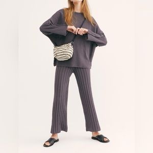 Free People Ribbed Knit Crewneck Sweater Set in Charcoal Gray